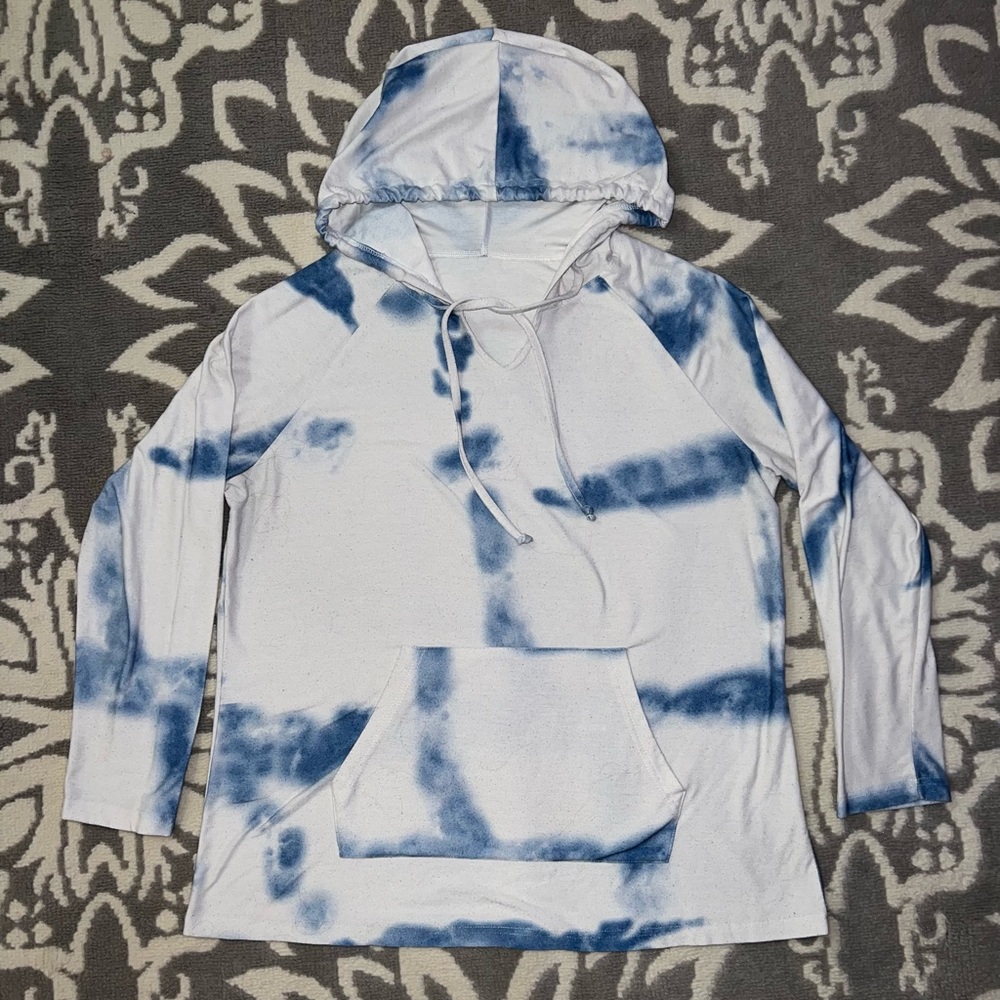 Blue White Tie-Dye Hoodie Size XL
